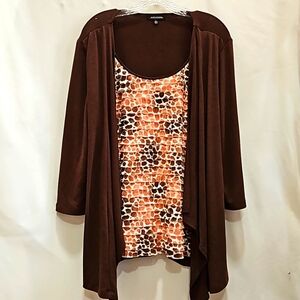Notations, Sz LG, Animal Print Top, Sweater, Cardigan, Ruffle, 3/4 Sleeve